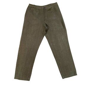 Chicos Design Vintage Linen Pants Olive Green Straight Leg High Waisted Womens